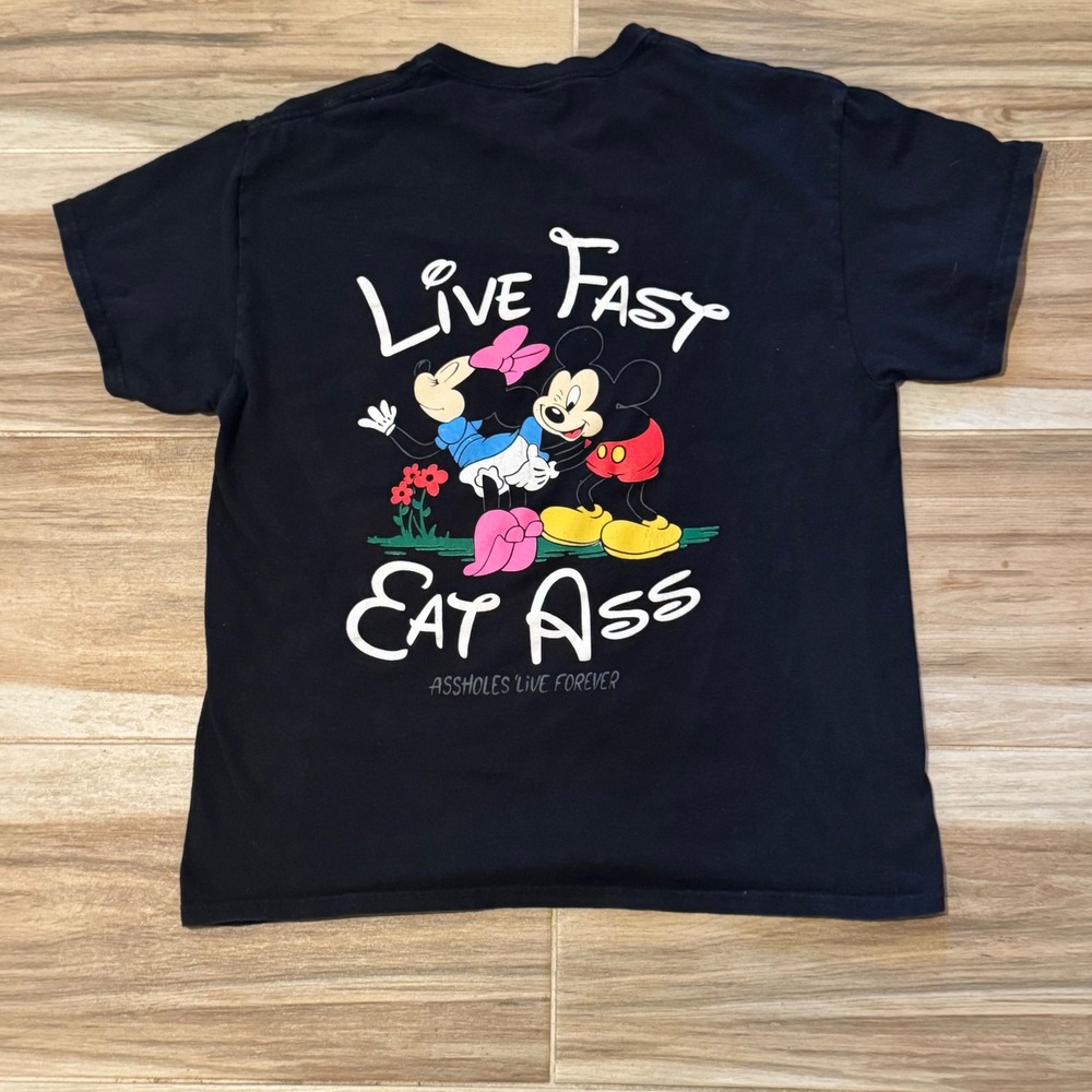 Assholes Live Forever Live Fast Eat Ass Graphic T-Shirt Black Large Mens